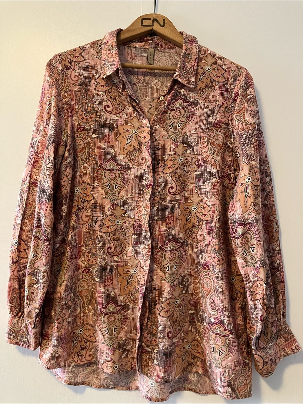 Paisley Button-Front Blouse in Pink